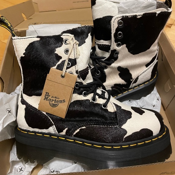 Doc Martens Jadon Hair-On Cow Print Platform Boots - Picture 9 of 11